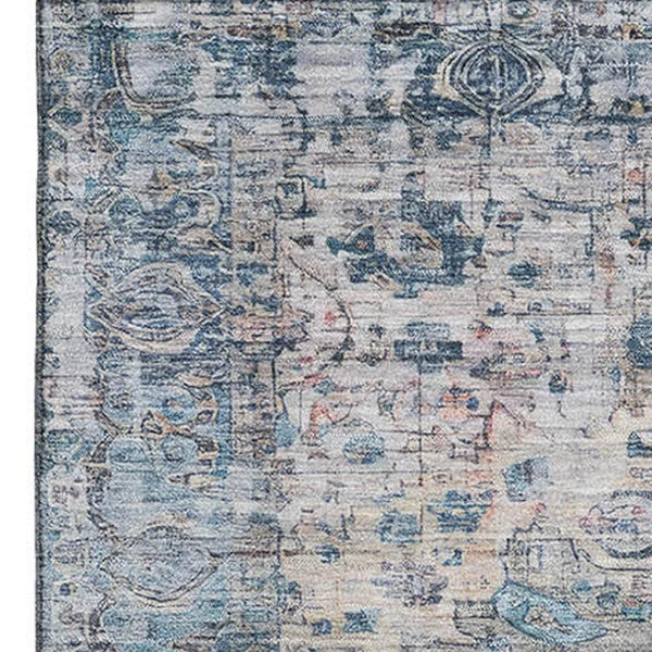 HomeRoots 10' Blue Beige and Teal Oriental Washable Area Rug - Durable, UV Protected for Family Spaces! 700271