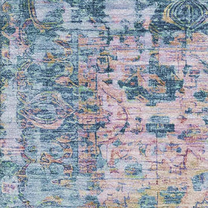HomeRoots 5' X 8' Washable Denim Blue Beige Wheat Oriental Area Rug - UV Resistant, Stain-Proof, Modern Charm 700273