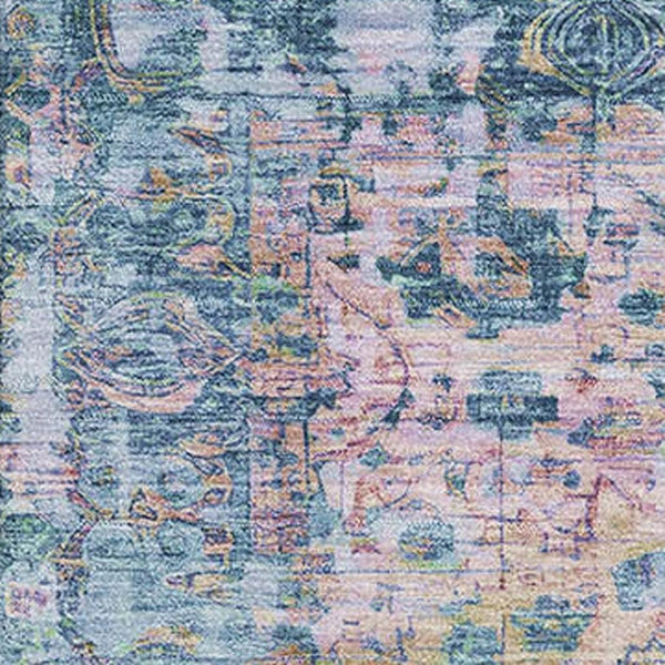 HomeRoots 5' X 8' Washable Denim Blue Beige Wheat Oriental Area Rug - UV Resistant, Stain-Proof, Modern Charm 700273