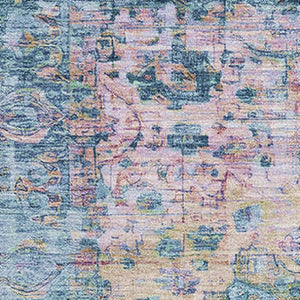 HomeRoots 8' X 10' Washable Denim Blue Beige Wheat Oriental Area Rug - UV Protected, Stain-Resistant & Durable 700275