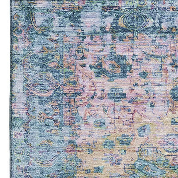 HomeRoots 8' X 10' Washable Denim Blue Beige Wheat Oriental Area Rug - UV Protected, Stain-Resistant & Durable 700275