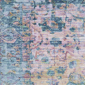 HomeRoots 9' X 12' Denim Blue and Beige Washable Oriental Area Rug - UV Protected, Durable, Family-Friendly Comfort 700276