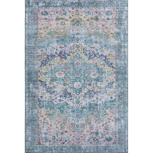 HomeRoots 10' X 14' Denim Blue Beige Wheat Area Rug - Stylish, Washable, Stain Resistant with UV Protection! 700277