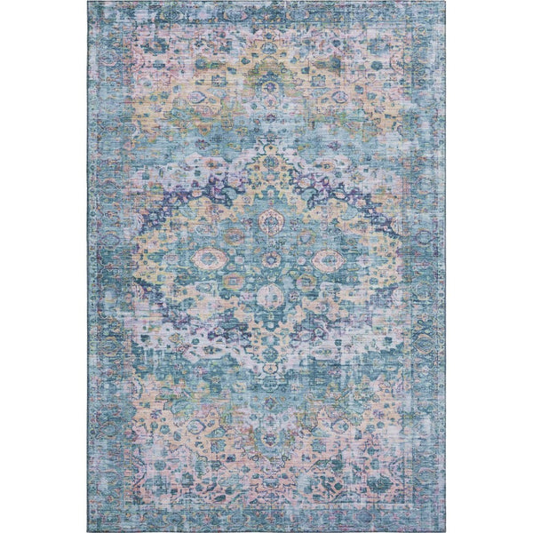 HomeRoots 10' X 14' Denim Blue Beige Wheat Area Rug - Stylish, Washable, Stain Resistant with UV Protection! 700277