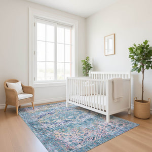 HomeRoots 10' X 14' Denim Blue Beige Wheat Area Rug - Stylish, Washable, Stain Resistant with UV Protection! 700277