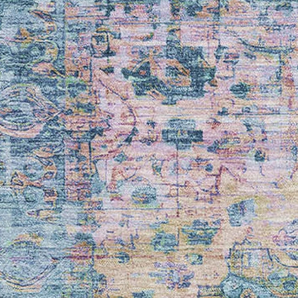 HomeRoots 10' X 14' Denim Blue Beige Wheat Area Rug - Stylish, Washable, Stain Resistant with UV Protection! 700277