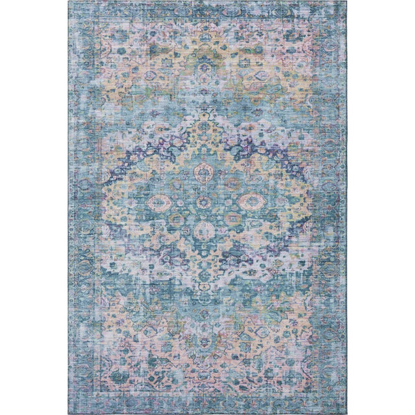 HomeRoots 10' X 14' Denim Blue Beige Wheat Area Rug - Stylish, Washable, Stain Resistant with UV Protection! 700277