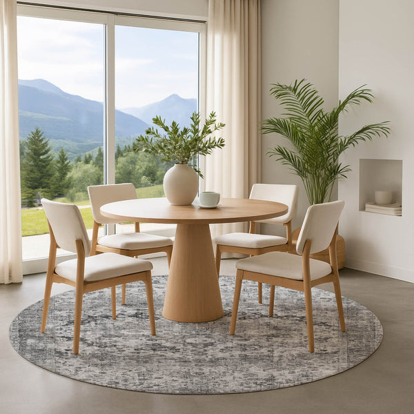 HomeRoots 8' Gray and Silver Oriental Round Rug – Washable, UV Protected, Stain Resistant, Non-Slip Backing 700280