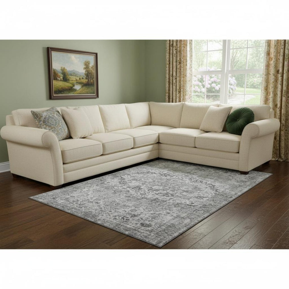 HomeRoots 8' X 10' Gray And Silver Oriental Area Rug – Stylish, Durable, UV-Protected & Washable for Everyday Use! 700281