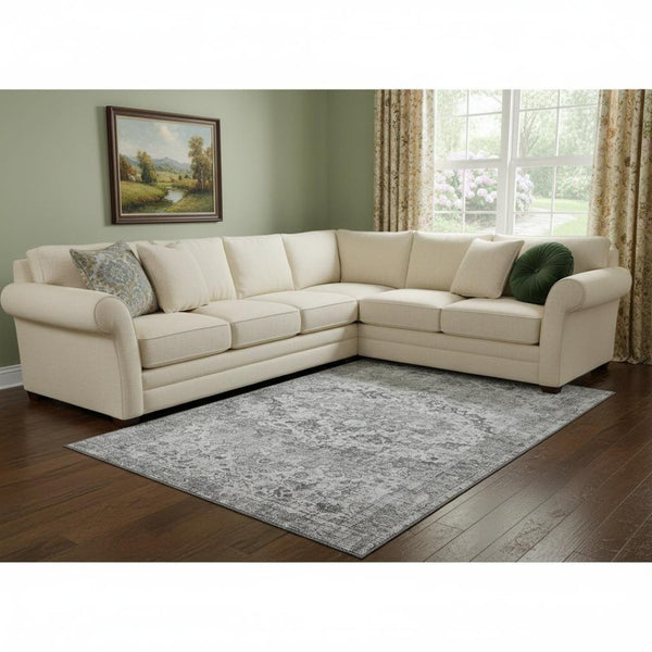 HomeRoots 8' X 10' Gray And Silver Oriental Area Rug – Stylish, Durable, UV-Protected & Washable for Everyday Use! 700281