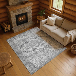 HomeRoots 8' X 10' Gray And Silver Oriental Area Rug – Stylish, Durable, UV-Protected & Washable for Everyday Use! 700281