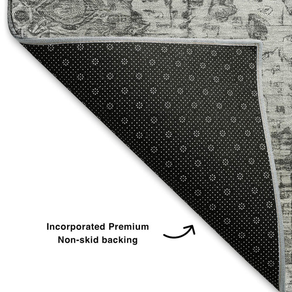 HomeRoots 8' X 10' Gray And Silver Oriental Area Rug – Stylish, Durable, UV-Protected & Washable for Everyday Use! 700281
