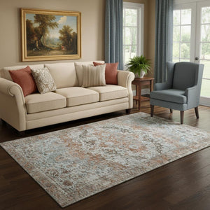 HomeRoots 5' X 8' Timeless Rust and Beige Oriental Area Rug with UV Protection for High-Traffic Spaces 700285