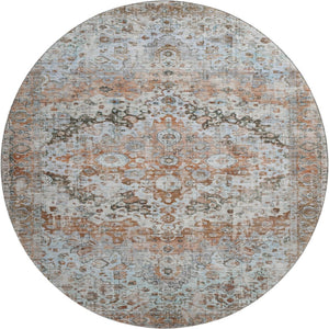 HomeRoots 8' Luxurious Rust & Beige Oriental Washable Round Rug with UV Protection for High-Traffic Areas 700286