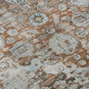HomeRoots 8' Luxurious Rust & Beige Oriental Washable Round Rug with UV Protection for High-Traffic Areas 700286