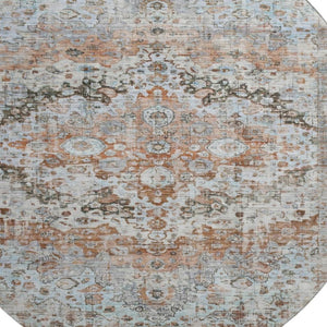 HomeRoots 8' Luxurious Rust & Beige Oriental Washable Round Rug with UV Protection for High-Traffic Areas 700286