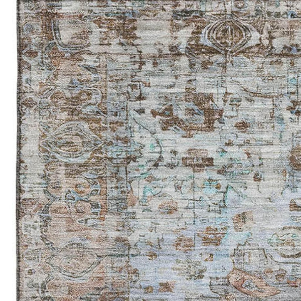 HomeRoots 8' X 10' Washable Rust and Beige Oriental Area Rug with UV Protection for High-Traffic Spaces 700287