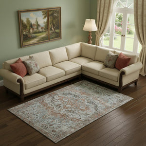 HomeRoots 9' X 12' Elegant Rust and Beige Oriental Area Rug - Washable, Stain Resistant, UV Protected Design 700288