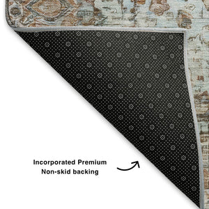 HomeRoots 9' X 12' Elegant Rust and Beige Oriental Area Rug - Washable, Stain Resistant, UV Protected Design 700288