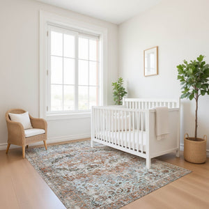 HomeRoots 9' X 12' Elegant Rust and Beige Oriental Area Rug - Washable, Stain Resistant, UV Protected Design 700288