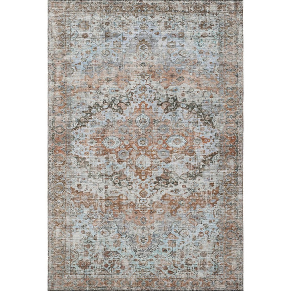 HomeRoots 9' X 12' Elegant Rust and Beige Oriental Area Rug - Washable, Stain Resistant, UV Protected Design 700288