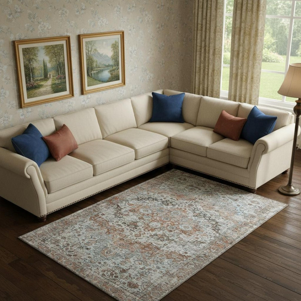 HomeRoots 10' X 14' Elegant Rust & Beige Oriental Area Rug - Washable, UV Protected, Perfect for High-Traffic Homes 700289