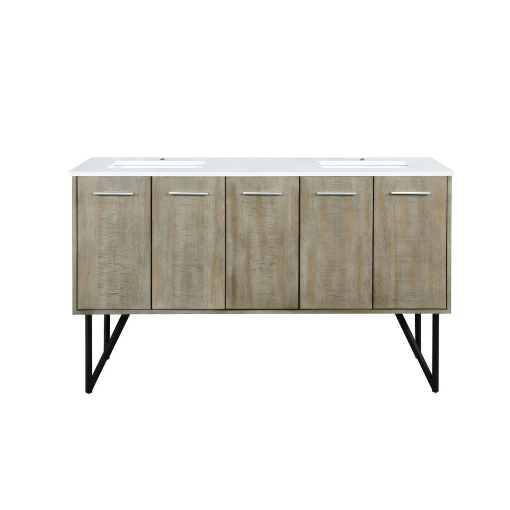 English Elm Rustic Acacia Double Bath Vanity 60” W With Cultured Marble Top, Ample Storage & Soft-Close Hardware B2731P259698-GIGA