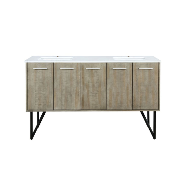 English Elm Rustic Acacia Double Bath Vanity 60” W With Cultured Marble Top, Ample Storage & Soft-Close Hardware B2731P259698-GIGA