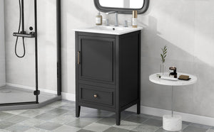 English Elm 20" Bathroom Vanity with Sink and Ceramic Top, Modern Freestanding Cabinet with Drawer & Shelf Storage, Adjustable Feet for Stability and 200lb Capacity Black N725P192821B