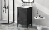 English Elm 20" Bathroom Vanity With Sink, Bathroom Cabinet With A Door, Door Shelf Storage and Adiustable Foot Pads, A Drawer, Black