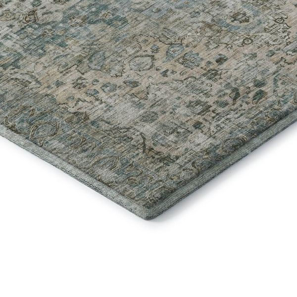 HomeRoots 5' X 8' Classic Sage Beige and Teal Oriental Washable Area Rug with UV Protection for High Traffic 700291