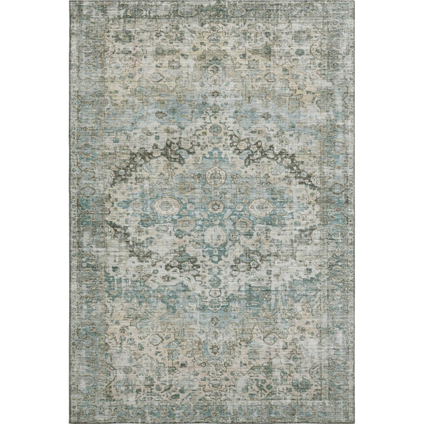HomeRoots 8' X 10' Sage Beige & Teal Oriental Area Rug - Durable, Stain Resistant with UV Protection & Easy Care 700293