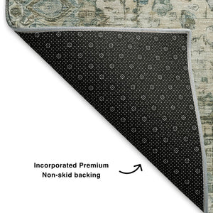 HomeRoots 8' X 10' Sage Beige & Teal Oriental Area Rug - Durable, Stain Resistant with UV Protection & Easy Care 700293