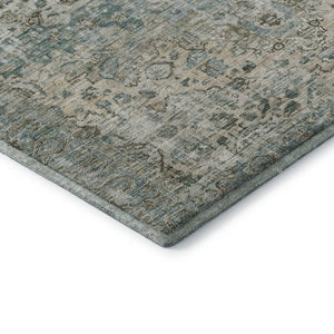 HomeRoots 8' X 10' Sage Beige & Teal Oriental Area Rug - Durable, Stain Resistant with UV Protection & Easy Care 700293