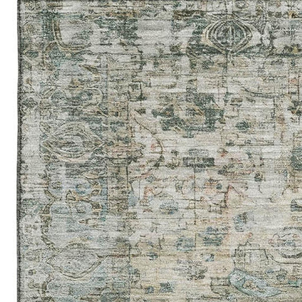 HomeRoots 8' X 10' Sage Beige & Teal Oriental Area Rug - Durable, Stain Resistant with UV Protection & Easy Care 700293