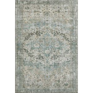 HomeRoots 9' X 12' Sage Beige & Teal Oriental Area Rug - Washable, UV Protected, Non-Slip, Stain Resistant Design 700294