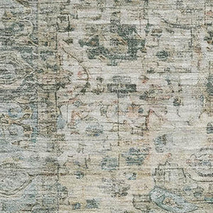 HomeRoots 9' X 12' Sage Beige & Teal Oriental Area Rug - Washable, UV Protected, Non-Slip, Stain Resistant Design 700294