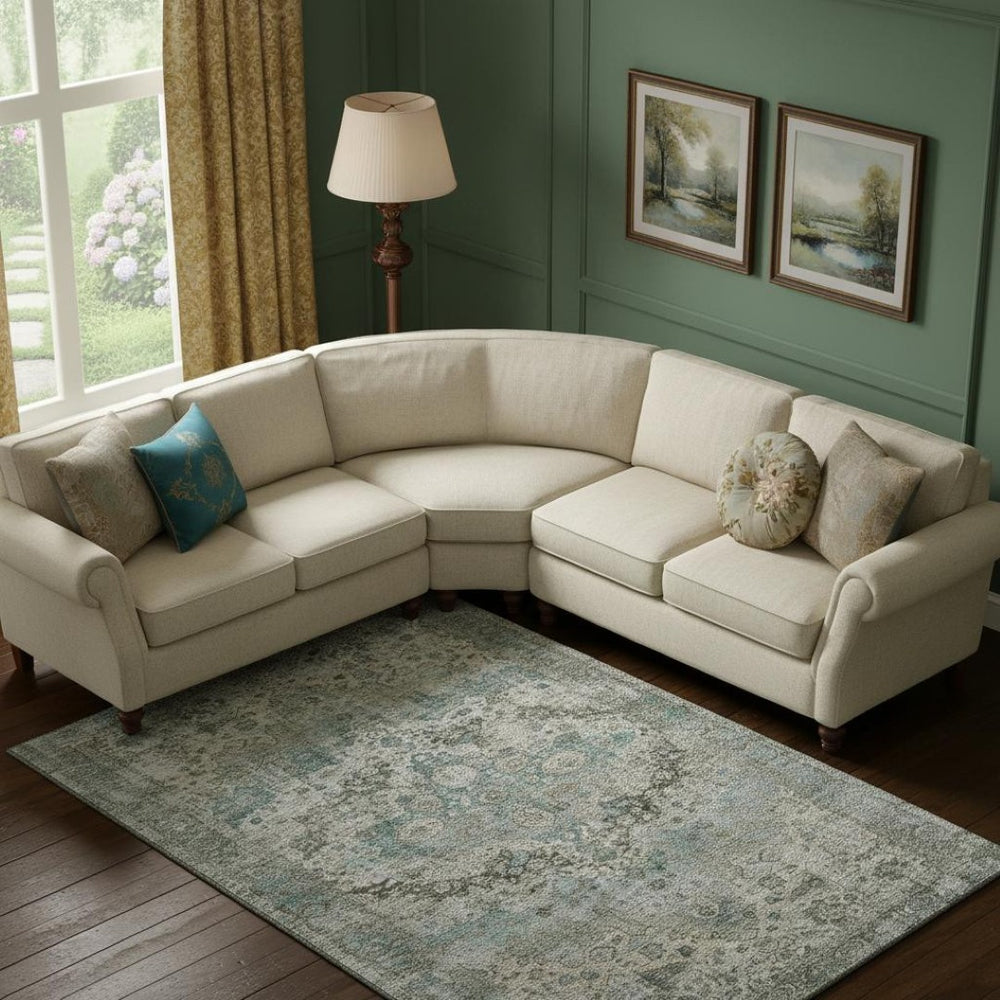 HomeRoots 10' X 14' Sage Beige & Teal Oriental Area Rug - Washable, UV-Protected, Stain-Resistant Elegance 700295