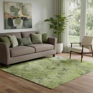 HomeRoots 5' X 8' Artichoke Green, Gray & Ivory Abstract Washable Area Rug – UV Protected, Easy Care & Stylish! 700297