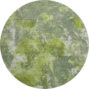 HomeRoots 8' Washable Round Area Rug in Artichoke Green, Gray & Ivory - UV Protected, Modern Abstract Design 700298
