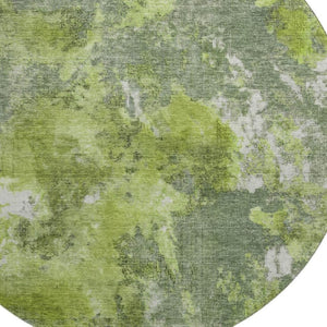 HomeRoots 8' Washable Round Area Rug in Artichoke Green, Gray & Ivory - UV Protected, Modern Abstract Design 700298