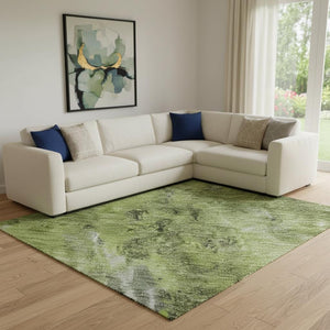 HomeRoots 8' X 10' Artichoke Green Gray Ivory Abstract Washable Area Rug - Modern Design & UV Protection 700299