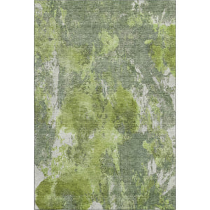HomeRoots 8' X 10' Artichoke Green Gray Ivory Abstract Washable Area Rug - Modern Design & UV Protection 700299