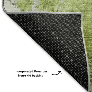 HomeRoots 8' X 10' Artichoke Green Gray Ivory Abstract Washable Area Rug - Modern Design & UV Protection 700299