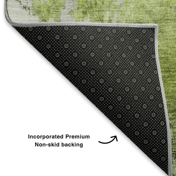 HomeRoots 8' X 10' Artichoke Green Gray Ivory Abstract Washable Area Rug - Modern Design & UV Protection 700299