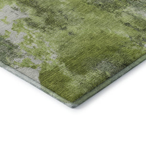 HomeRoots 8' X 10' Artichoke Green Gray Ivory Abstract Washable Area Rug - Modern Design & UV Protection 700299