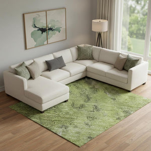 HomeRoots 10' Artichoke Green Gray Ivory Abstract Washable Area Rug with UV Protection for Modern Spaces 700301