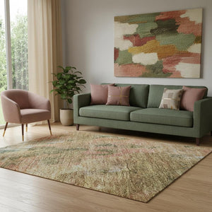 HomeRoots 5' X 8' Fern Green Abstract Area Rug – Washable, UV Protected, Durable Design for High-Traffic Homes 700303