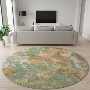 HomeRoots 8' Fern Green Abstract Round Rug – Washable, UV-Protected, Pet-Friendly Design for Modern Spaces 700304
