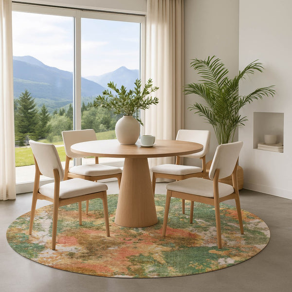 HomeRoots 8' Fern Green Abstract Round Rug – Washable, UV-Protected, Pet-Friendly Design for Modern Spaces 700304